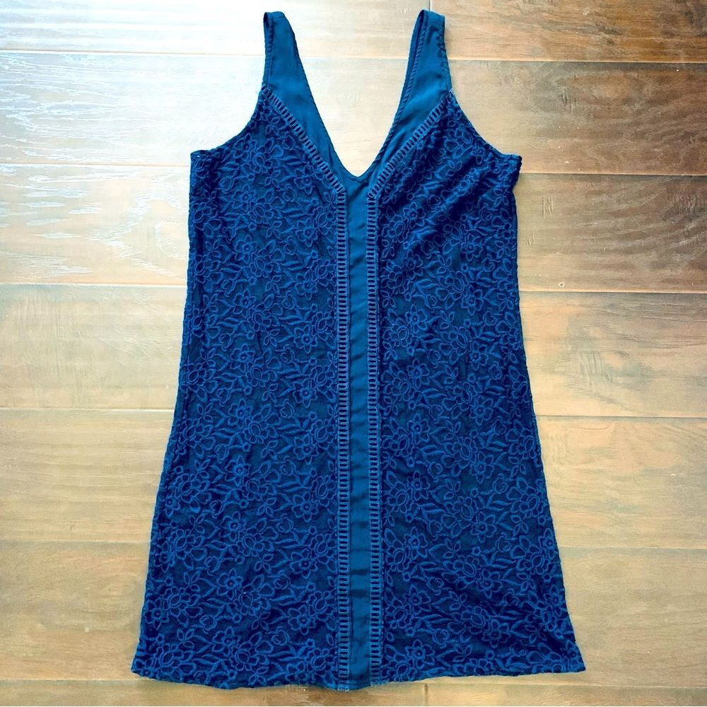 Abercrombie & Fitch Classic Navy See-Through Sheer Floral Lace A-Line Dress | L